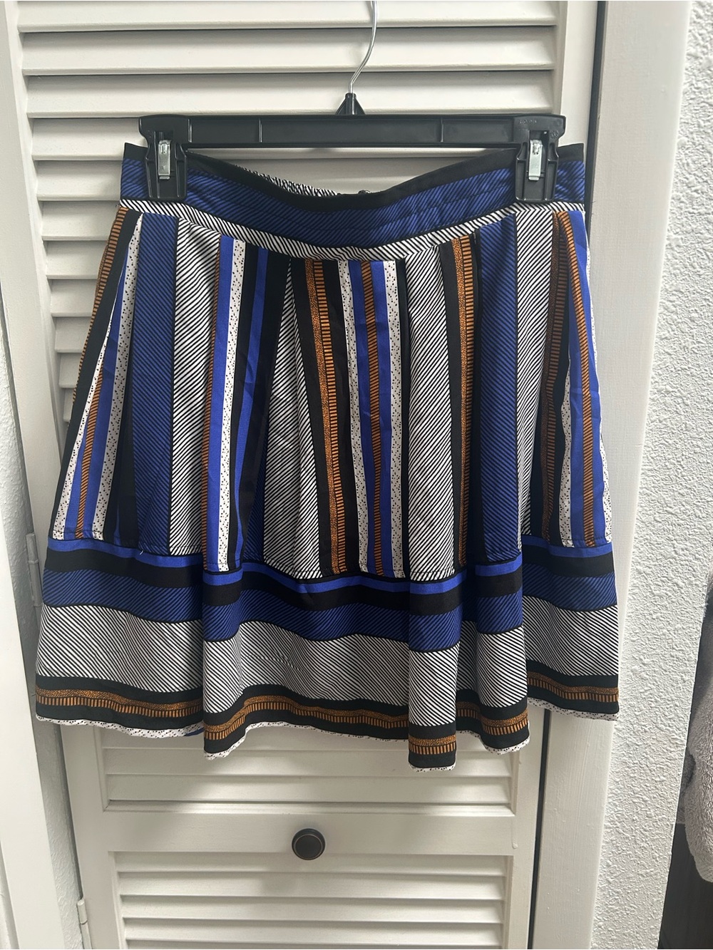 Takara Blue Striped Circle Skirt with Black, White & Brown Accents